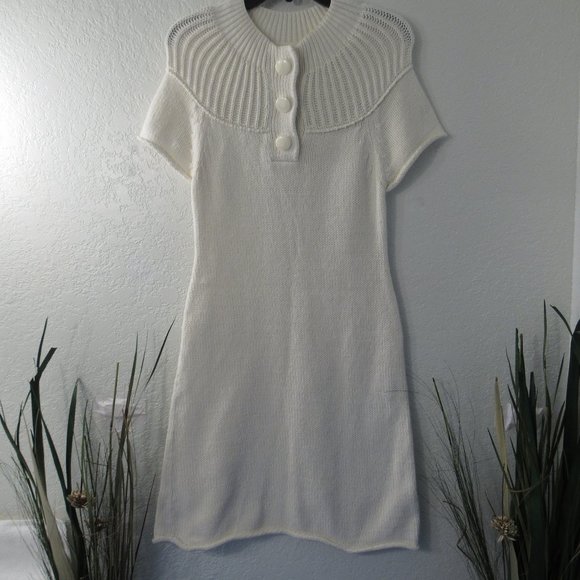 if it were me Dresses & Skirts - Mock Turtleneck Ivory Knit Sweater Dress Sz M